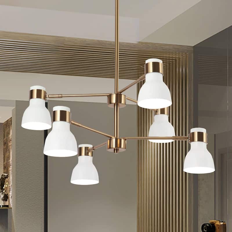 Modern 6-Light White Gold Chandelier Farmhouse Metal Pendant Lights for Dining Room - 24.5 "