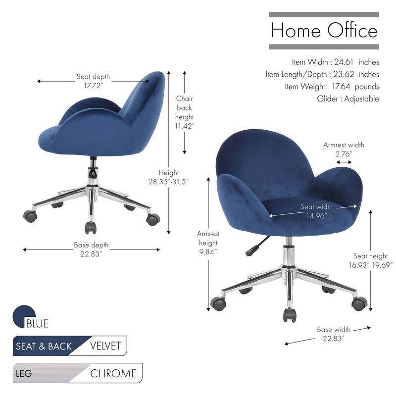 Porthos Home Quon Velvet/ Chrome Swivel Office Chair