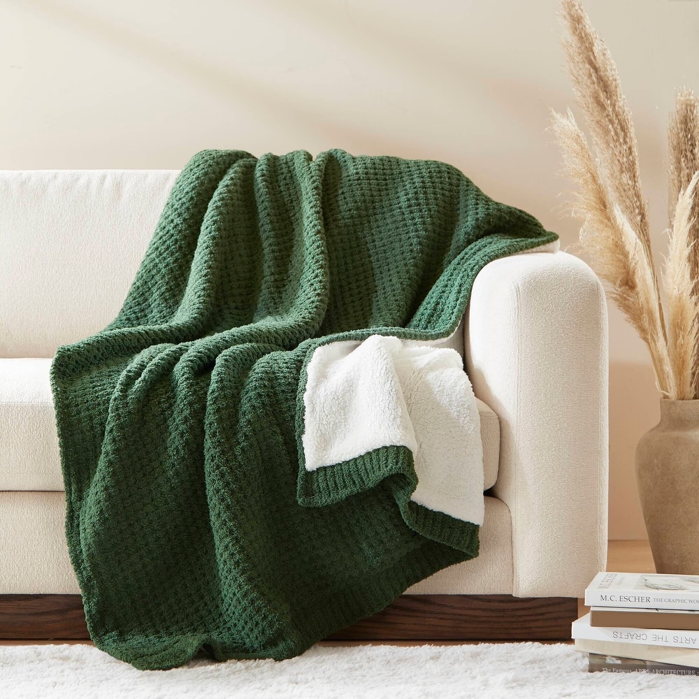 Madison Park Eden Waffle Knit Chenille Throw 50x60"