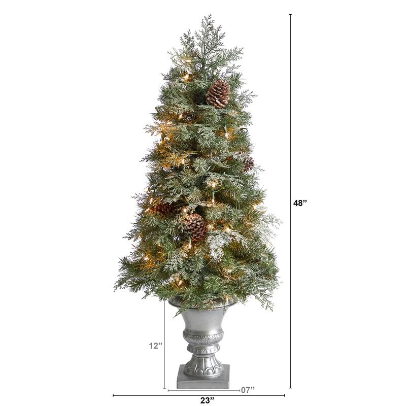 4’ Pre-Lit English Pine Artificial Christmas Potted Tree, Warm White LED Lights - 4 Foot
