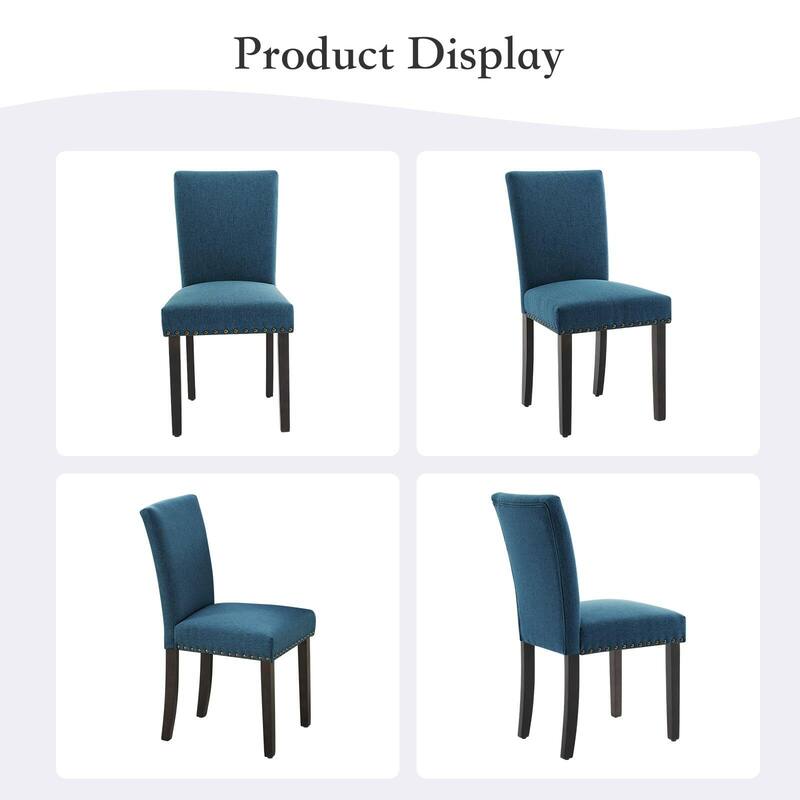 Upholstered Dining Chairs Set of 2, Fabric Parsons Dining Room Chair with Nailhead Trim and Sturdy Wood Legs