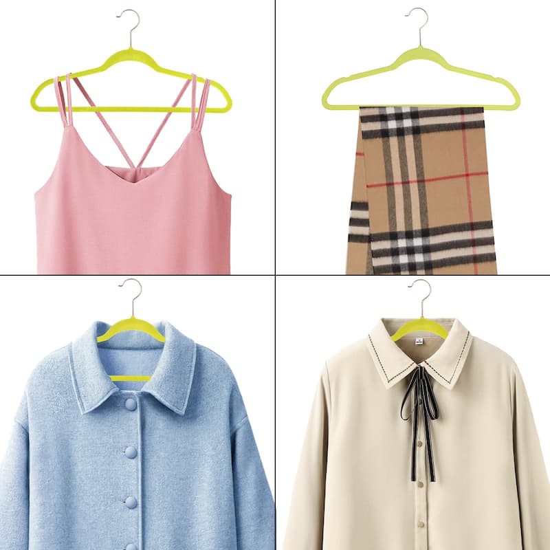 Javlergo 50/100 Pack Velvet Hangers, Heavy Duty Non Slip & Space-Saving Cloth Hangers with 6 Finger Clips & Tie Rack