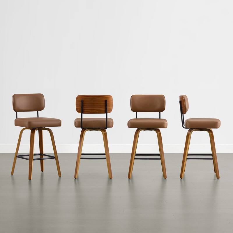 Spruce & Spring 26" Swivel Bar Stool with Bentwood Back or PE Rattan Back