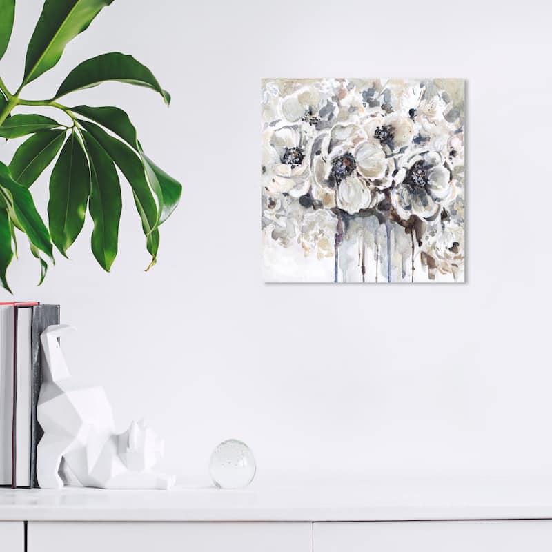 Wynwood Studio Canvas Floral and Botanical White Anemones White and Cream White Farmhouse Wall Art Canvas Print - White, Gray - 12 x 12