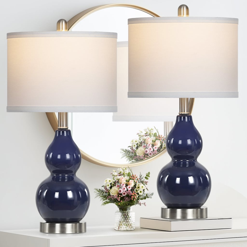 Navy Blue Ceramic Table Lamps with Gourd Style (Set of 2) - 11'' x 11'' x 22'' (L x W x H)