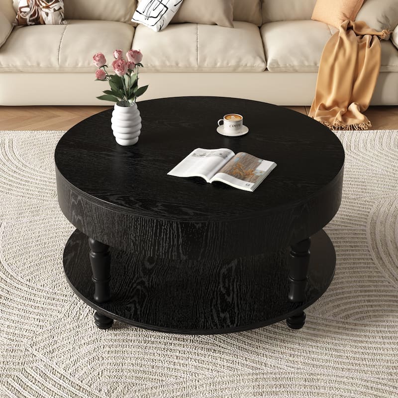 Roomfitters 31.5" Round Coffee Table, Storage Center Table with Hidden Compartment for Living Room