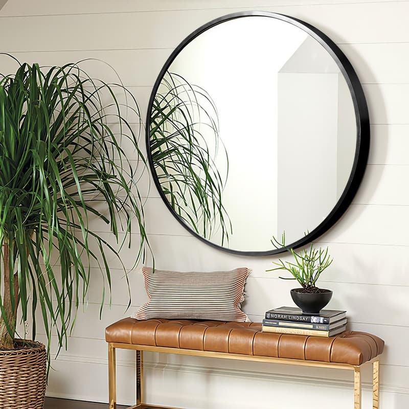 Classic Round Accent Bathroom Mirror Metal Frame Hanging Wall Mounted Circle Mirror for Wall Decor Vanity Entryway Living Room