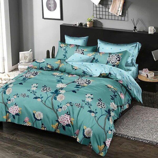 Shatex Bedding Comforter Set 3 Piece Flower Pattern Green Queen Size Bed Bath Beyond 34997493