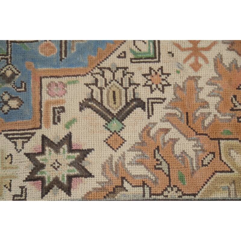 Geometric Blue Tabriz Persian Vintage Area Rug Handmade Wool Carpet - 6'6"x 9'8"
