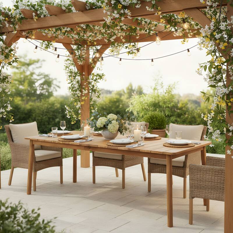 Christopher Knight Home - Modern Outdoor Solid Acacia Wood Dining Table with Rectangular Top