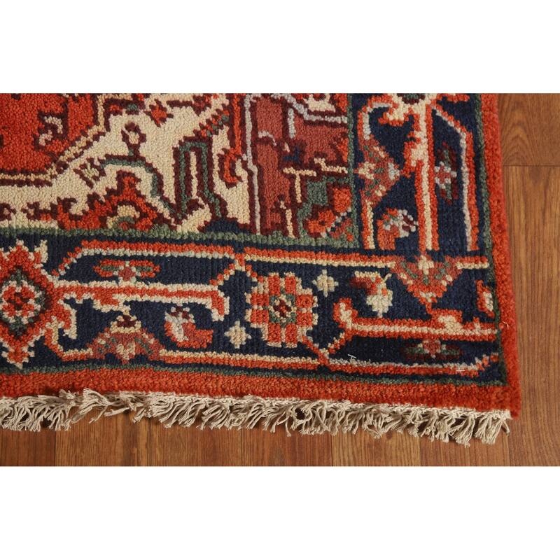 Hand Knotted Oriental 100% Wool Carpet Traditional Medallion Oranges & Rust Heriz (serapi) Area Rug - 5' 1'' X 3' 1''