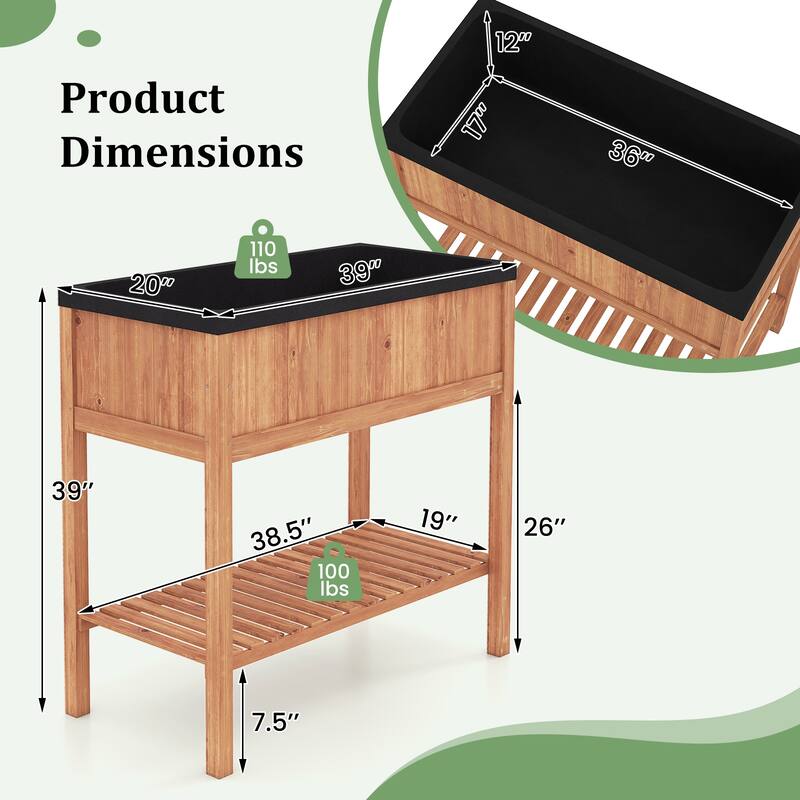 Gymax 2PCS Wooden Raised Garden Bed w/ Legs Liner Storage Shelf Large