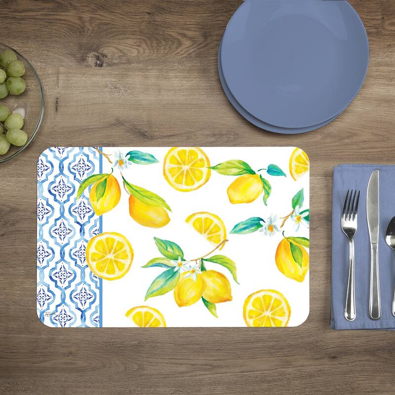 Reversible Wipe-clean Counterart Placemats Set of 4 - Lovely Lemons