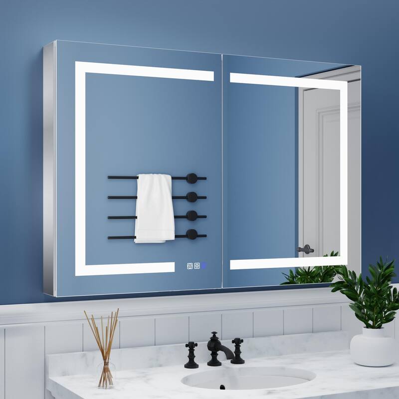 ExBrite 36" x 30" LED Lighted Bathroom Medicine Cabinet with Mirror,Recessed or Surface Mount,Defog