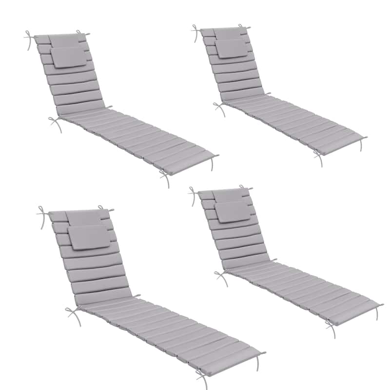 Outdoor Chaise Lounge Cushions Patio Sun Lounger Pad with Straps and Headrest - 79.92 inches long - Light Grey - 4PC