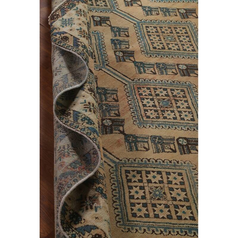 Geometric Bakhtiari Persian Vintage Rug Handmade Orange Wool Carpet - 6'8"x 9'5"