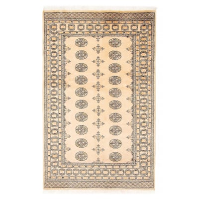 ECARPETGALLERY Hand-knotted Finest Peshawar Bokhara Beige Wool Rug - 4'2 x 6'7