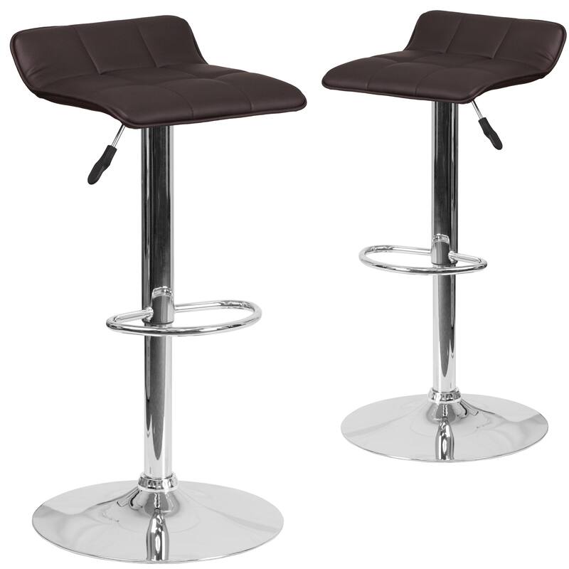 2 Pack Contemporary Vinyl Adjustable Height Barstool with Quilted Wave Seat