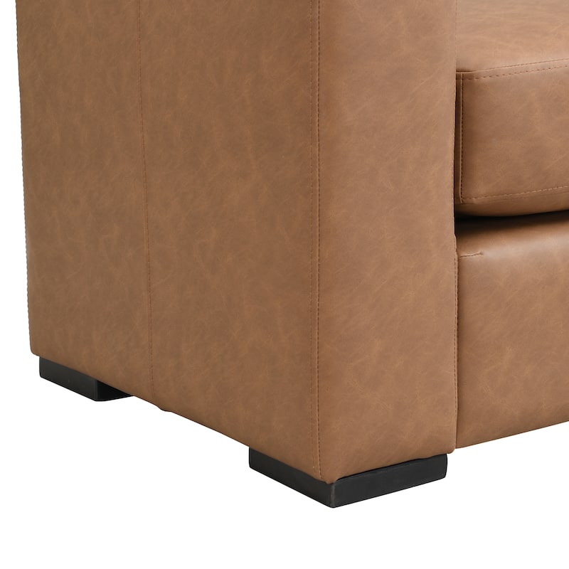 Entryway Bench, 57.70" Stylish Faux Leather Bench with Square Armrests