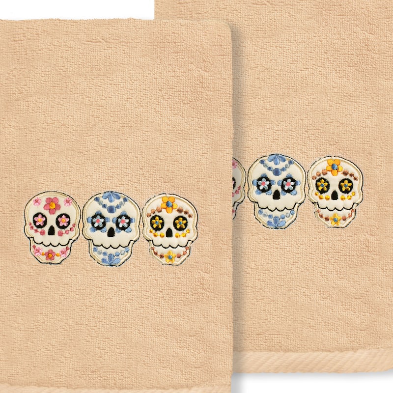 Authentic Hotel and Spa Skulls - Embroidered Luxury 100% Turkish Cotton Hand Towels (Set of 2)