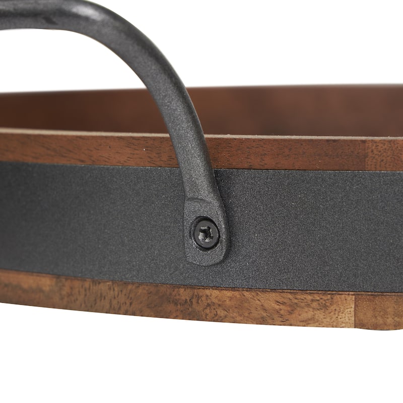 Mango Wood Nesting Living Room Decor Tray with Black Metal Handles - Set of 3 Cream or Brown - Roche River Decor