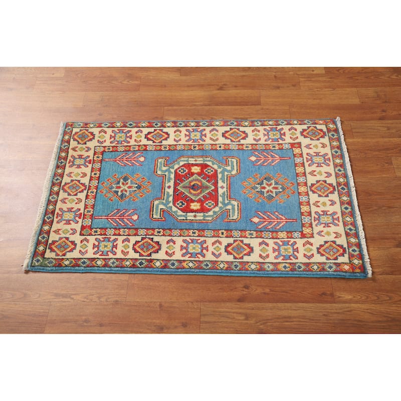 Traditional Kazak Oriental Foyer Rug Handmade Blue Wool Carpet - 2'0"x 3'0"