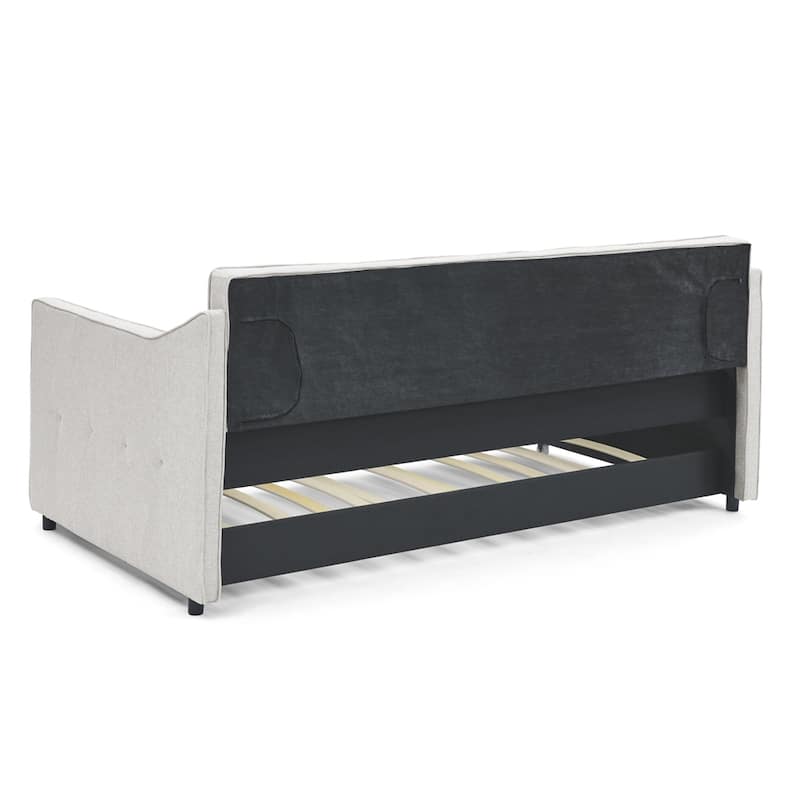 Twin Size Daybed with Twin Size Trundle Upholstered Tufted Sofa Bed