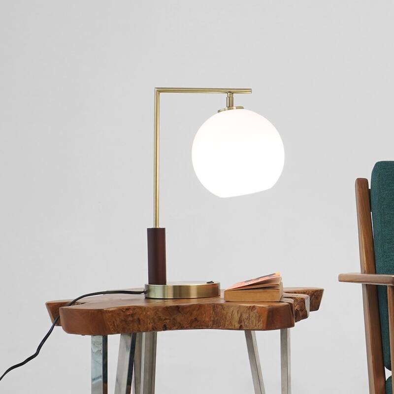 Gibbs Globe Table Lamp with Clear Glass Shade and Rubber Wood Base - Bronze