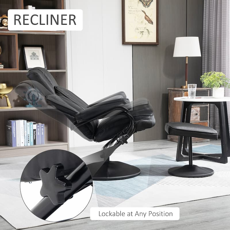 Adjustable Swivel Manual Recliner Chair PU Leather Upholstery Armchair with Footrest for Living Room Office or Bedroom