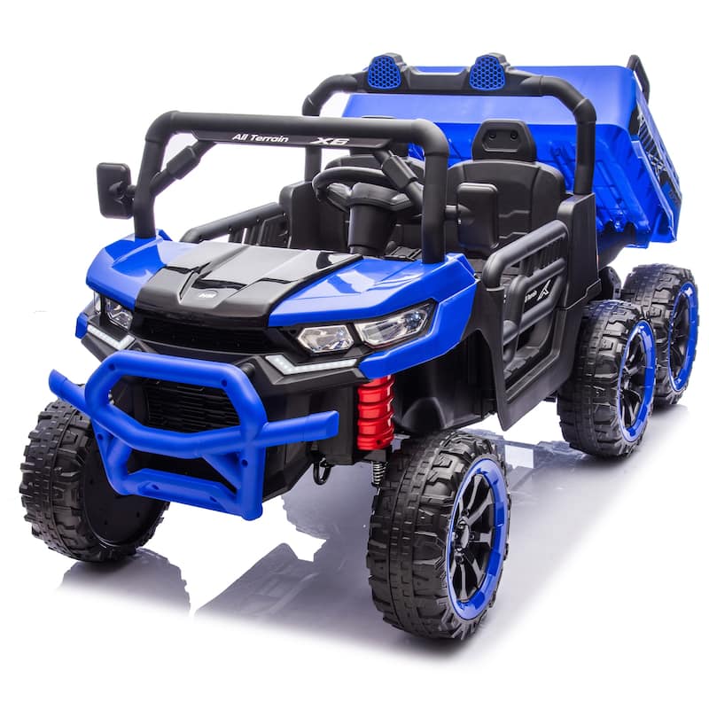 24V 2-Seater 6-Wheel Kids Electric Dump Truck for Ages 2-6, 4WD with Remote Control & Bluetooth - Blue