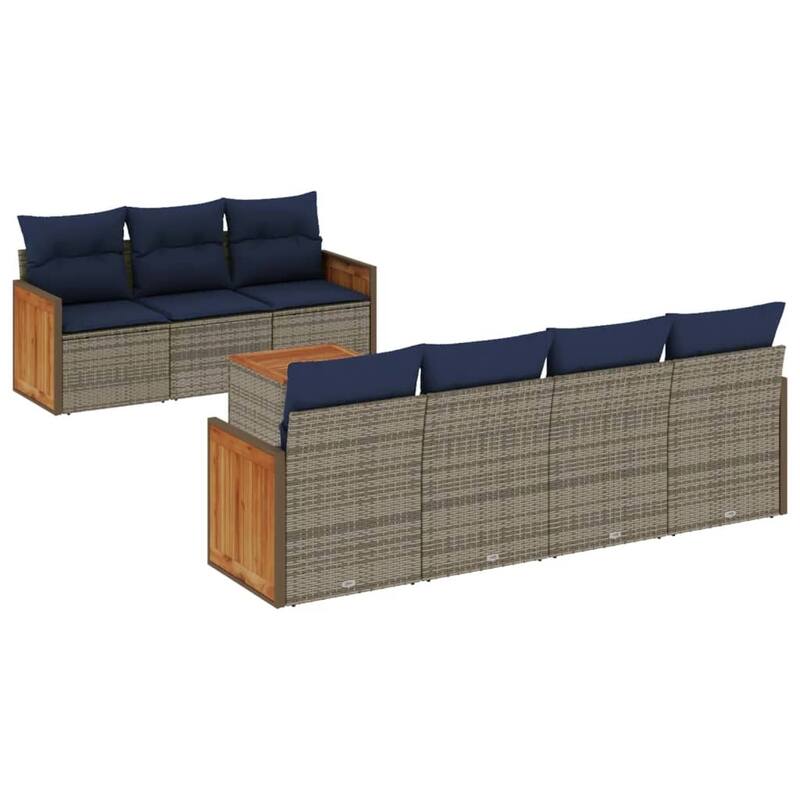 vidaXL 8 Piece Patio Sofa Set with Cushions Gray Poly Rattan - 138.3x27.2x92.8