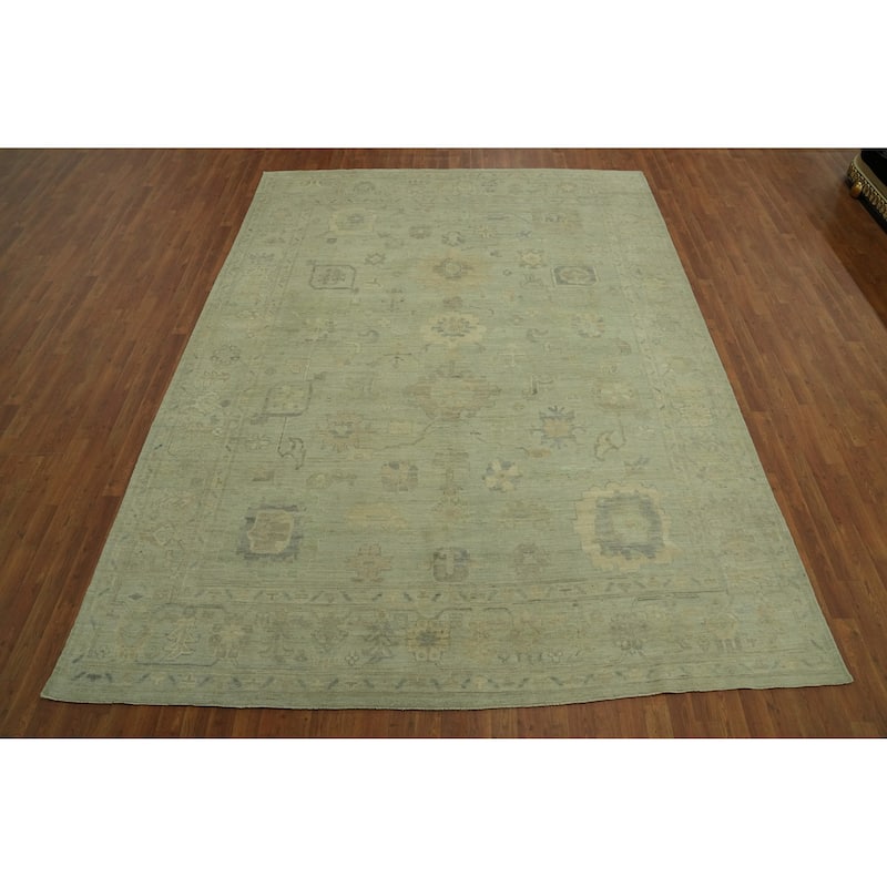 Vegetable Dye Wool Oushak Turkish Area Rug, Floral Geometric Carpet - 11' 5'' X 8' 9''
