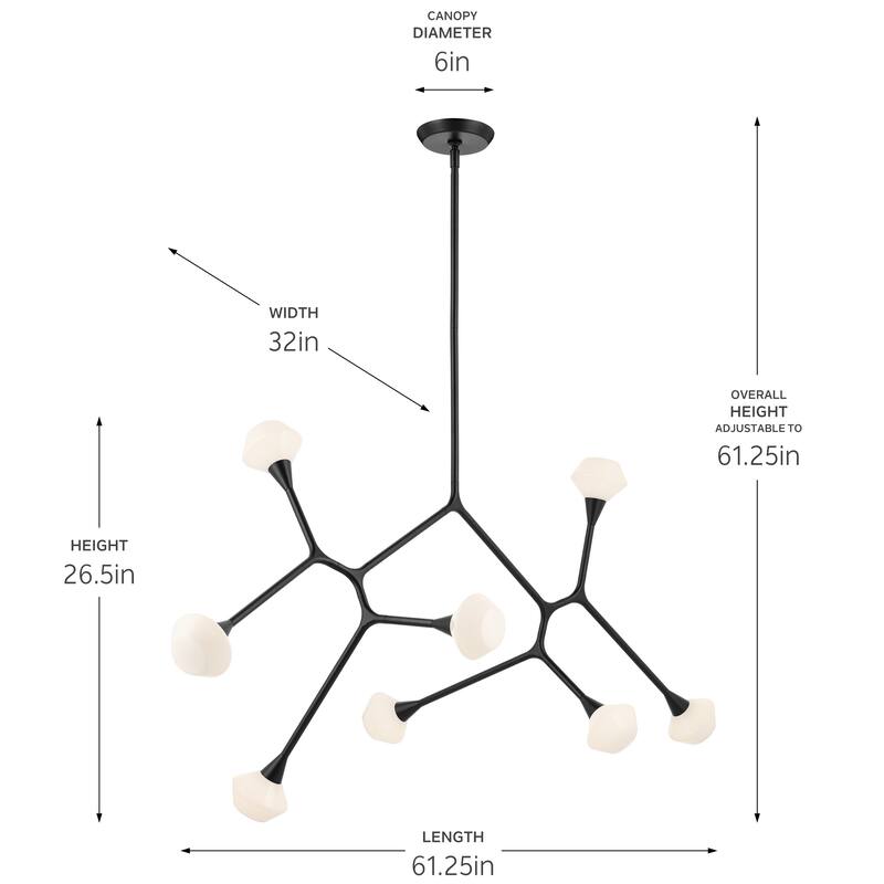 Cassius 61.25 Inch 8 Light Convertible Chandelier with Opal Glass in Black