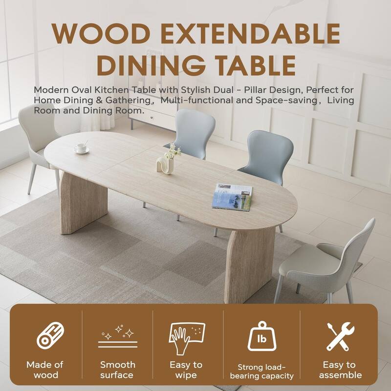 HOMYLIN Extendable Oval Dining Table with Dual Pillar Base