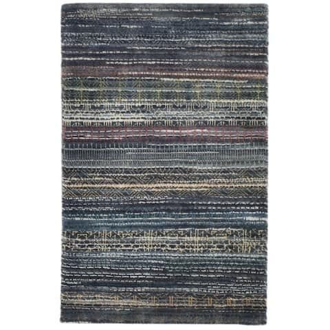 One of a Kind Hand-Knotted Modern 2' x 3' Stripe Wool Brown Rug - 2' x 3'