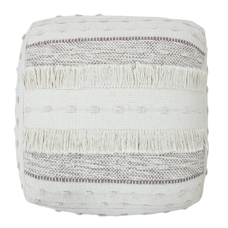 18" Beige and Brown Shag Textured Handcrafted Square Pouf Ottoman
