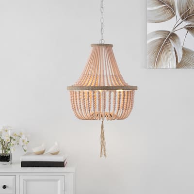 SAFAVIEH Lighting Lush Kristi 3 Light 16.5--inch Dia Blush Beaded Pendant - 16.5" x 16.5" x 111.75"