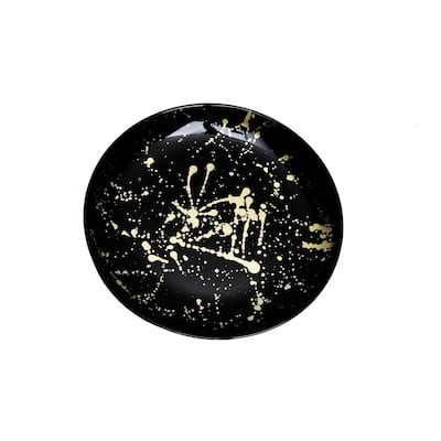 Alice Pazkus Set Of Four 8" Black Plates With Splashy Gold Design
