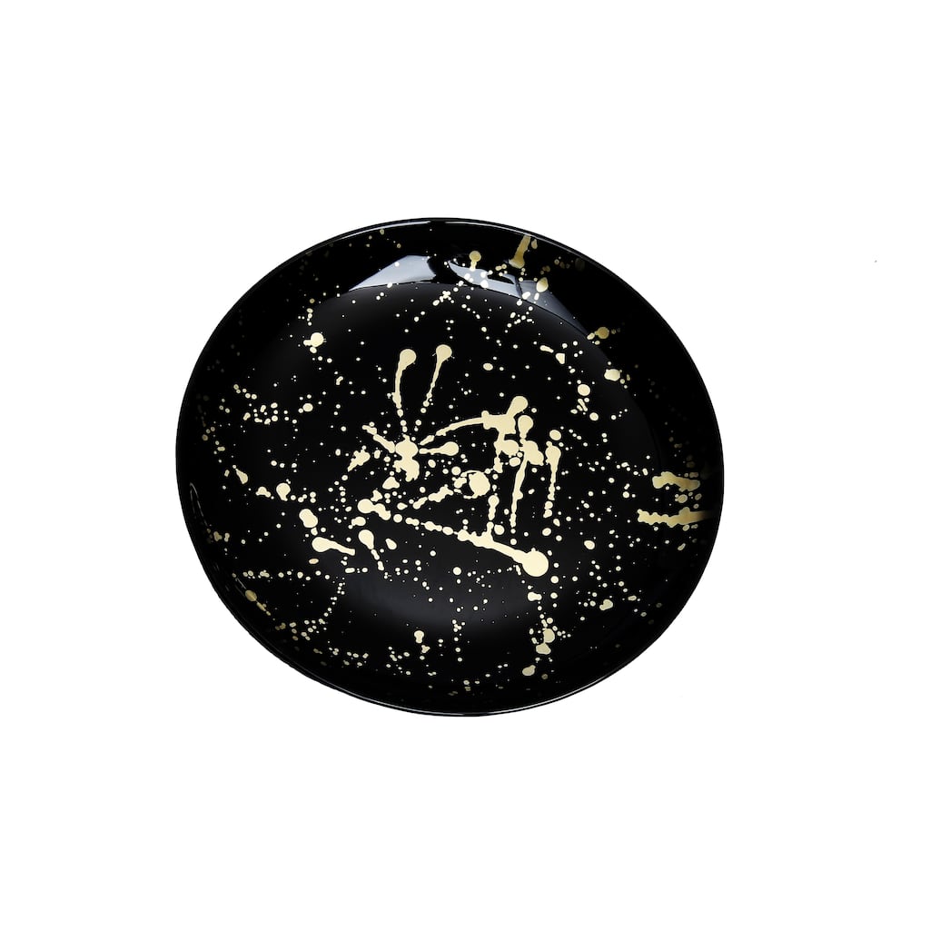 Alice Pazkus Set Of Four 8" Black Plates With Splashy Gold Design