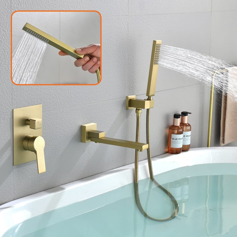 Wall Mounted Tub Faucet With Handshower Single Handle Bathroom Roman Bathtub Faucets Modern Tub Filler Trim With Handheld