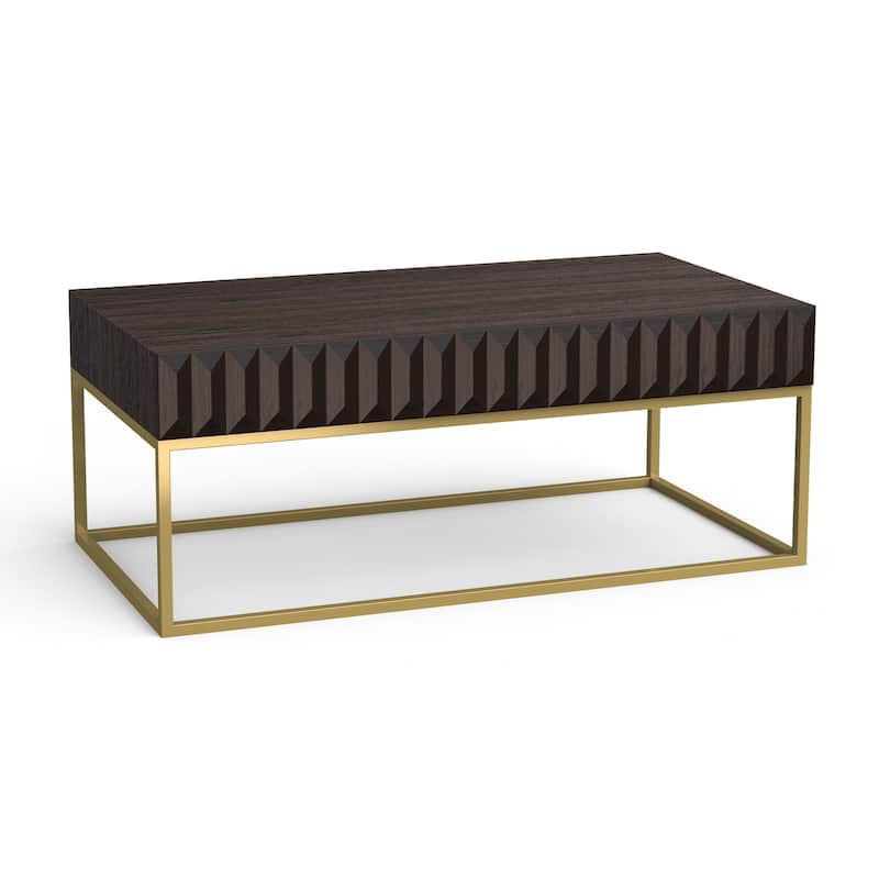47-inch Walnut and Gold Coffee Table with Concealed Drawers