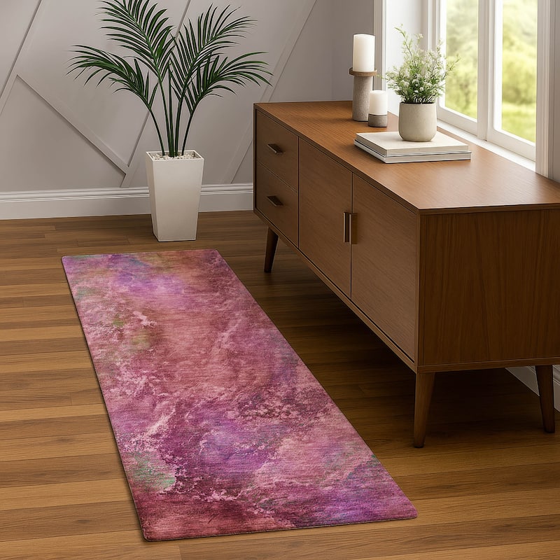 Machine Washable Indoor/ Outdoor Abstract Watercolor Chantille Rug