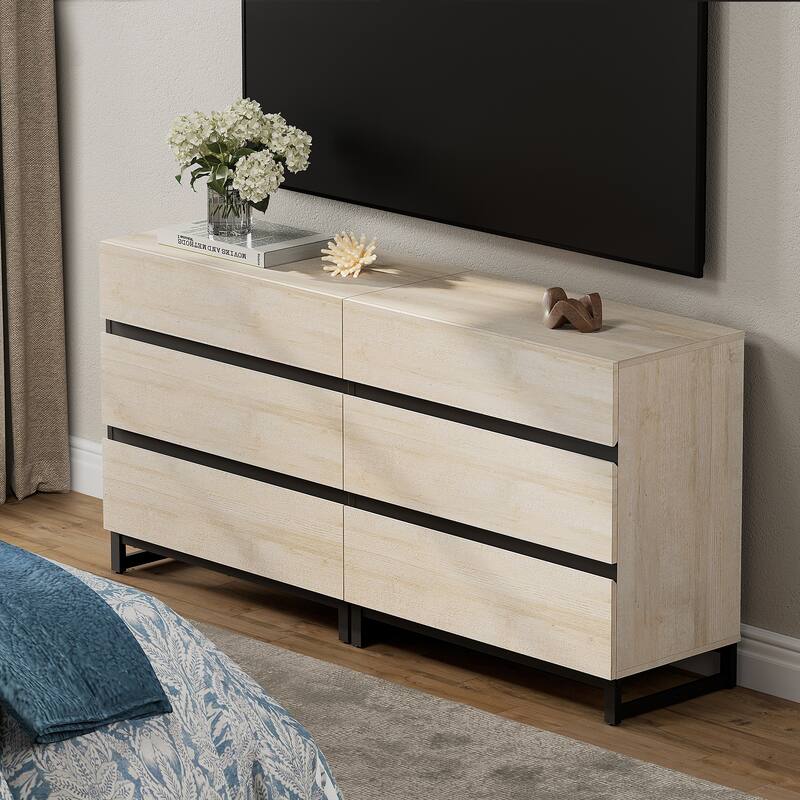 Modern TV Stand, Entertainment Center TV Console Table with Drawers and Metal Base, Media Console for Living Room, Bedroom