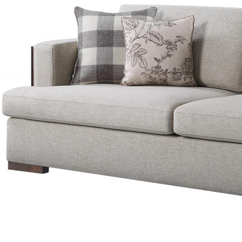 HomeRoots 92" Beige Fabric Sofa And Toss Pillows With Brown Legs - 92