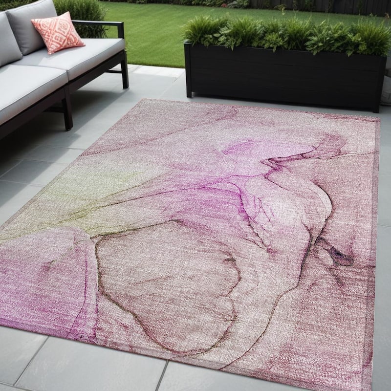 Gaz Modern Art-Inspired Weather Resistant Classic Meets Modern Outdoor Rug - 5' X 8' - Pink