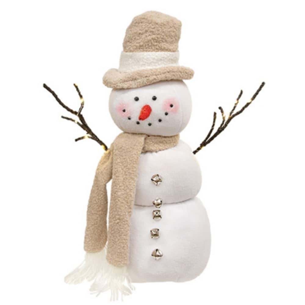 LED Snowman Plush with Top Hat and Twig Arms Winter Display - 7.50” x 7.50” x 19”