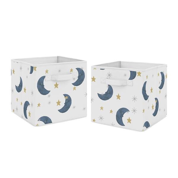 slide 2 of 4, Moon and Star Collection Foldable Fabric Storage Bins - Navy Blue Gold Watercolor Celestial Gender Neutral Outer Space Galaxy