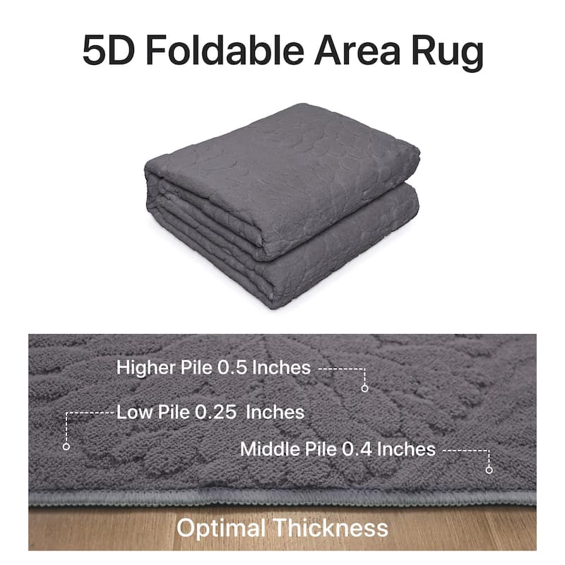 Mcow High-Low Textured Plush Washable Non-Slip Area Rug