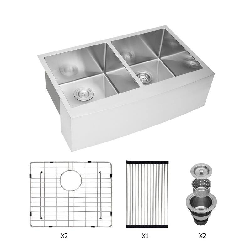 36-inch Stainless Steel Farmhouse Apron-Front Double Bowl Kitchen Sink