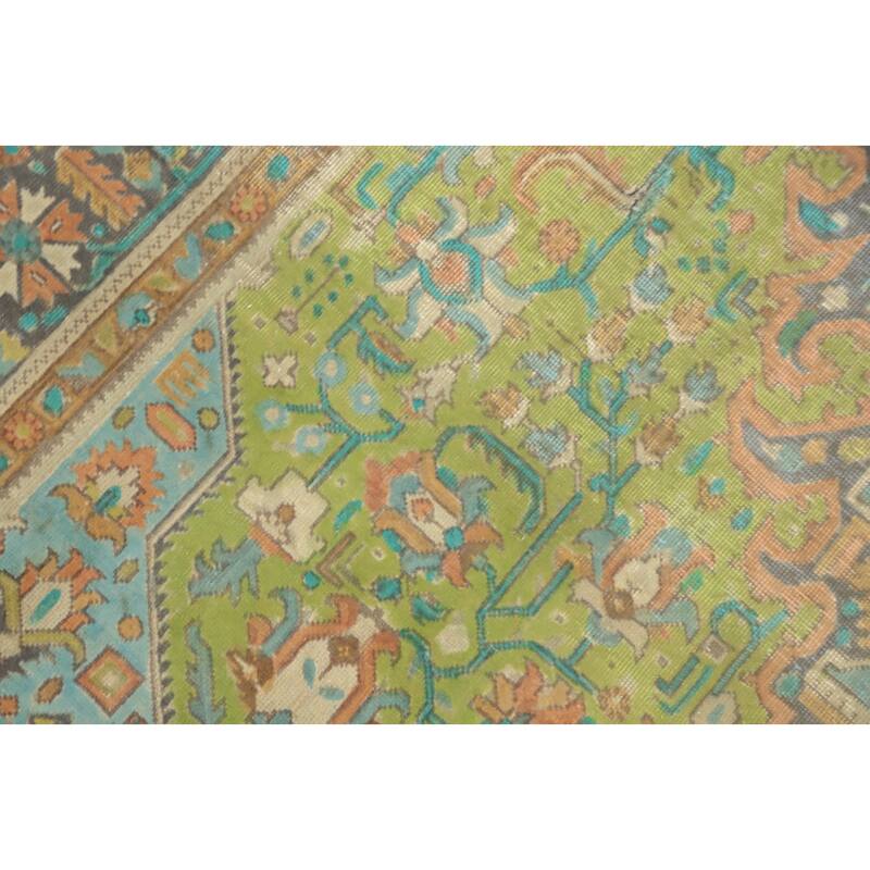 Hand Knotted Oriental 100% Wool Carpet Traditional Floral Green Tabriz Area Rug - 9' 5'' X 6' 8''